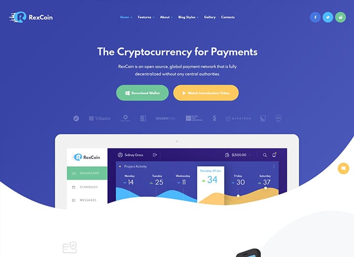 RexCoin | A Multi-Purpose Cryptocurrency & Coin ICO WordPress Theme Website Template