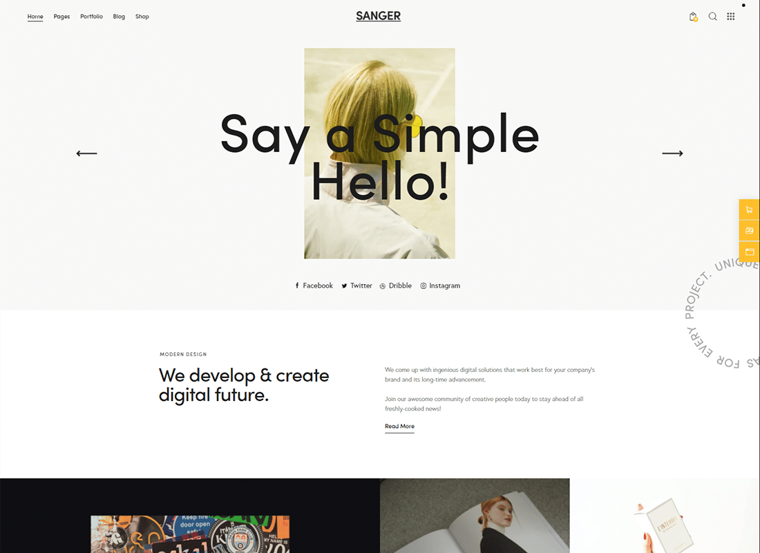 Sanger - Personal Portfolio for Creatives WordPress Theme Website Template