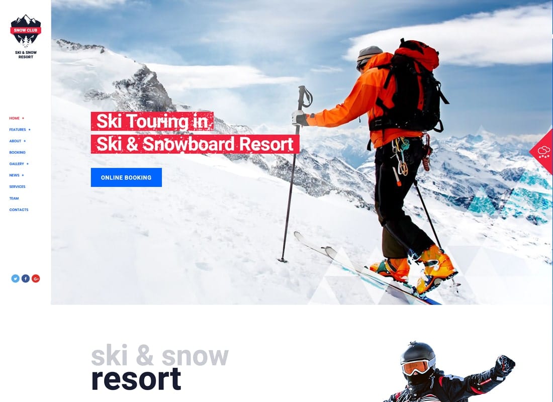 Snow Club | Ski Resort and Snowboard Classes WordPress Theme Website Template