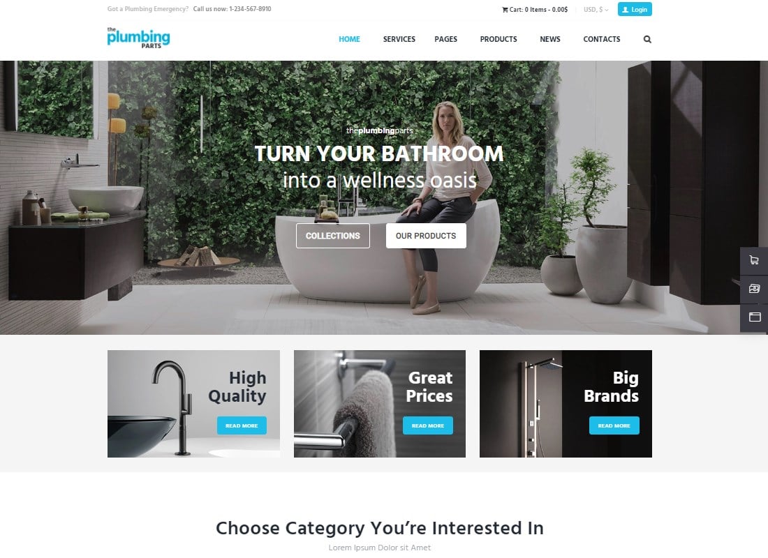 Plumbing and Building Parts, Tools & Accessories Store WordPress Theme Website Template