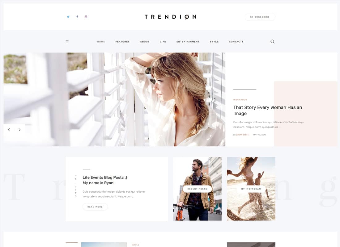 Trendion | A Personal Lifestyle Blog and Magazine WordPress Theme Website Template