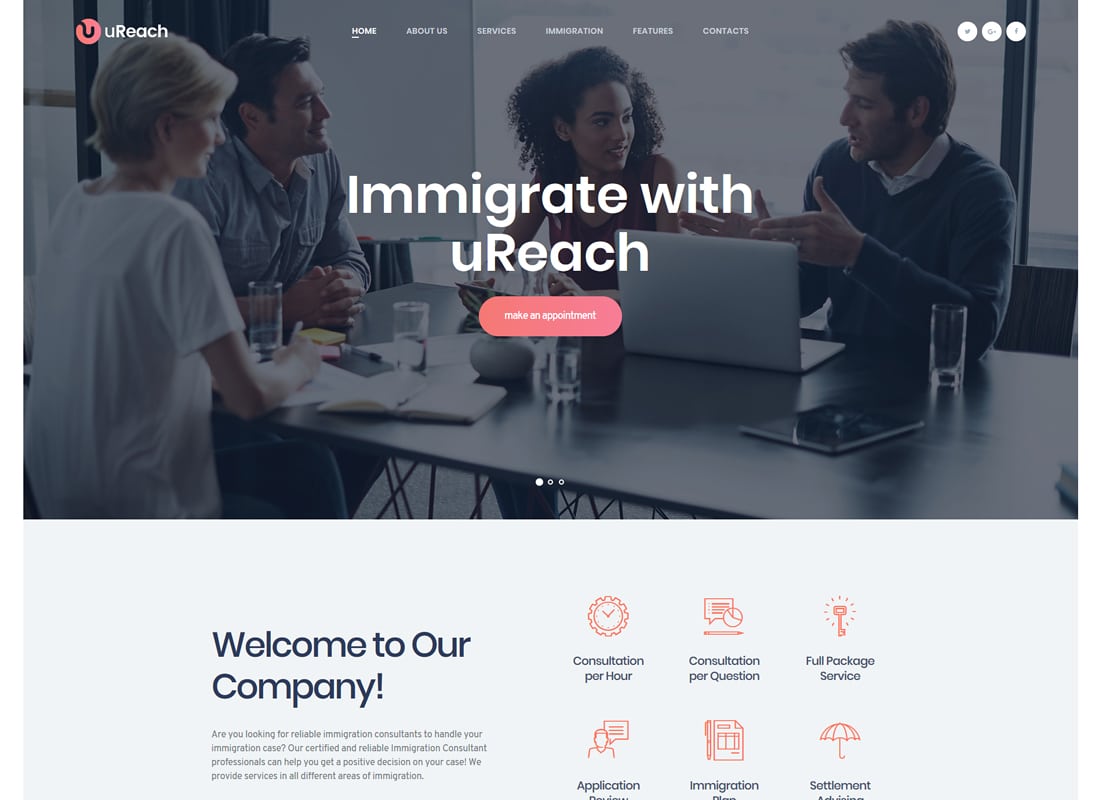 uReach | Immigration Consulting WordPress Theme   Website Template