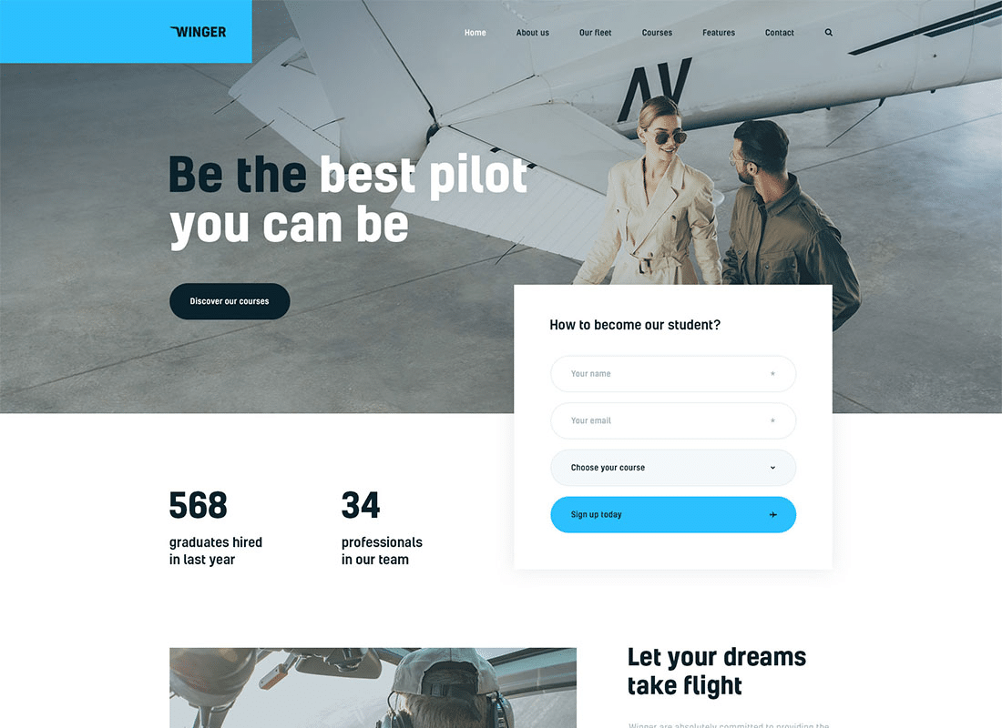 Winger - Aviation & Flight School WordPress Theme Website Template