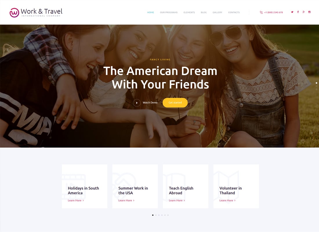 Work & Travel Company & Youth Programs WordPress Theme   Website Template