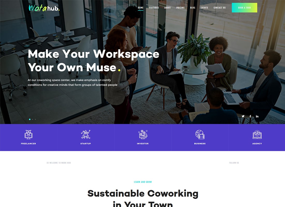 WotaHub | Coworking Space WordPress Theme Website Template